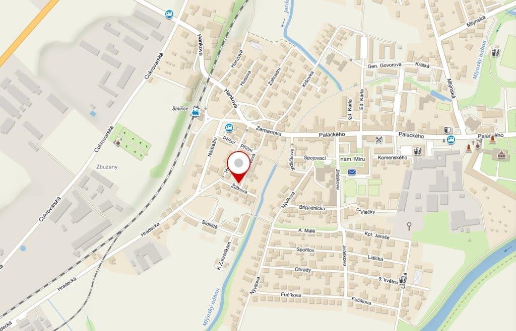 Mapa jižní části Prahy s vyznačenou pobočkou